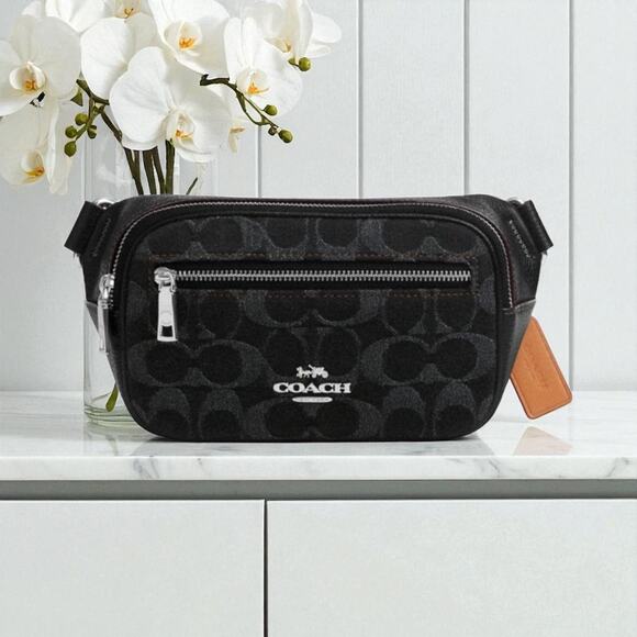 Coach Mini Belt Bag In Signature Denim and Black Leather CQ186 - Picture 1 of 3